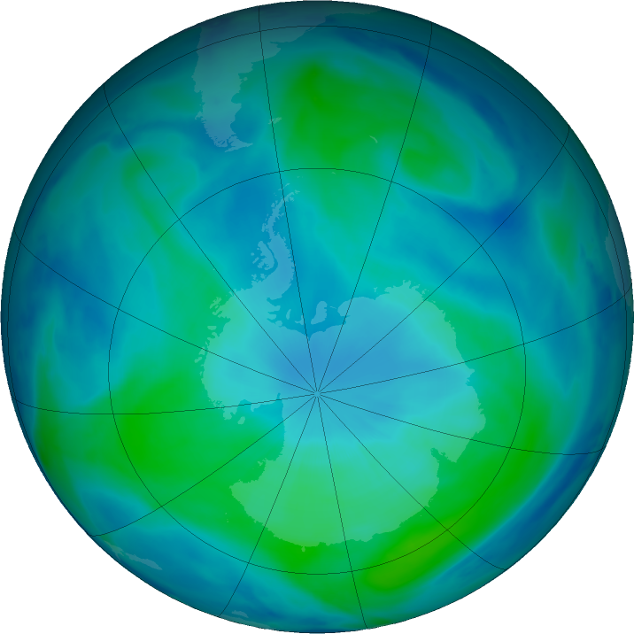 Antarctic ozone map for 02 March 2022